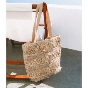 Salt + Umer jute Boho Tote Bag with Shell Accents